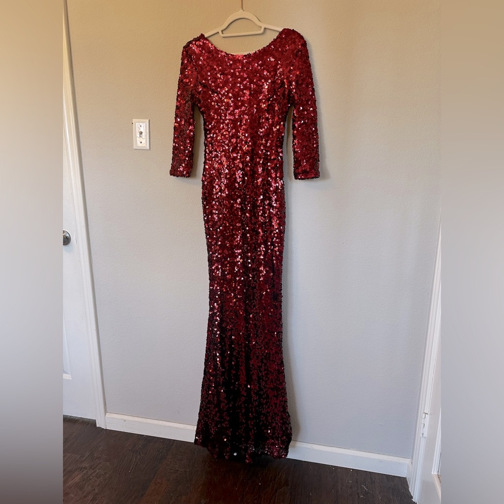 NWT Red Long Mermaid Sequin Dress with Open Back
